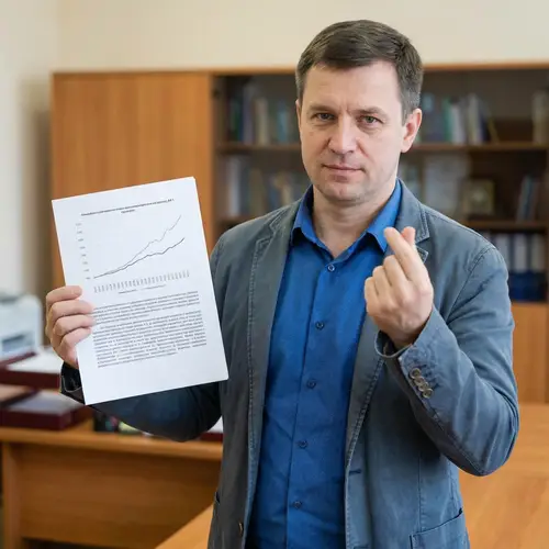 Man Showcasing A4 Document with Money Gesture