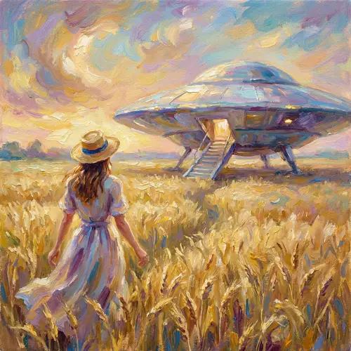 Impressionistic Art: Woman Walking to a Spaceship