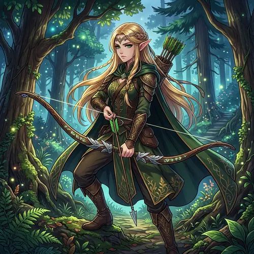 Elegant Elven Archer with Golden Hair and Emerald Eyes