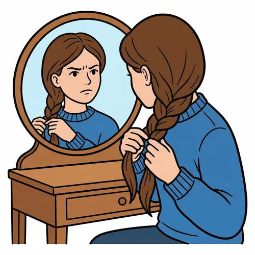 Caucasian Woman Braiding Hair Illustration | Vanity Scene