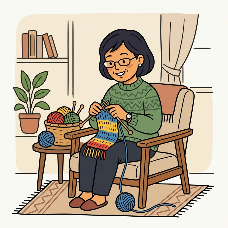 Adult Woman Knitting Clipart | Simple Line Art