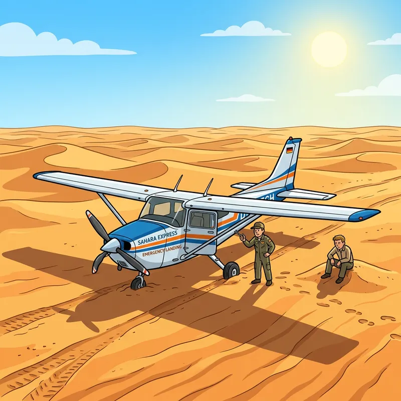 Clip Art of Plane Emergency Landing in Sahara Desert