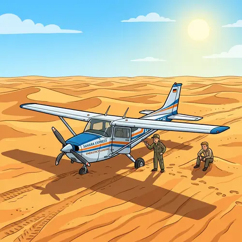 Clip Art of Plane Emergency Landing in Sahara Desert