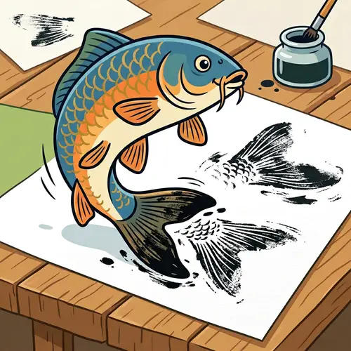 Carp Tail Fin Ink Print - Unique Color Clipart Design