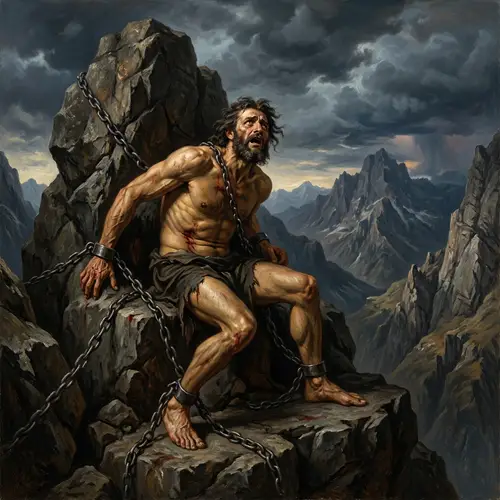 Prometheus Chained to Rock - Mythological Figure in Agony