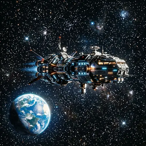 Intricate Spaceship Gleaming in Night Sky - Marvel of Space Travel