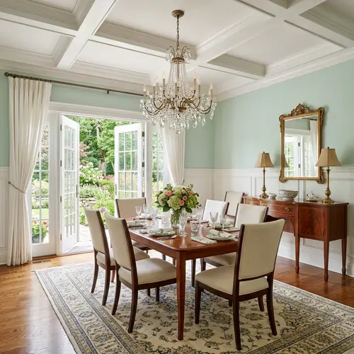 Meticulously Decorated Room with Mint Walls & Crystal Chandelier