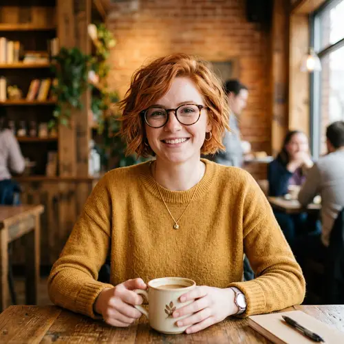 Short Copper Hair Persona with Glasses