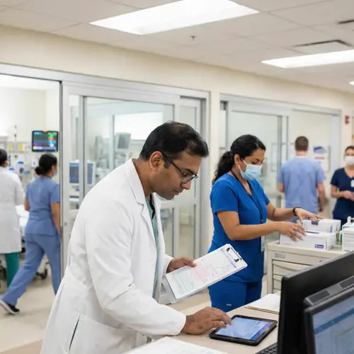 Dedicated South Asian Doctor Reviewing Medical Charts