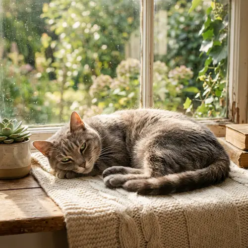 Serene Grey Cat Basking in Sunlight