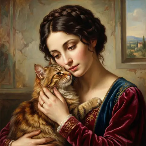 Affectionate Brunette Woman & Cat Portrait in Vibrant Colors
