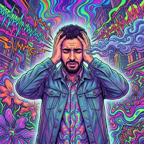 Psychedelic Middle Eastern Man Silently Pleading for Quiet
