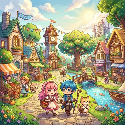 Chibi Girl in a Candy Wonderland Illustration