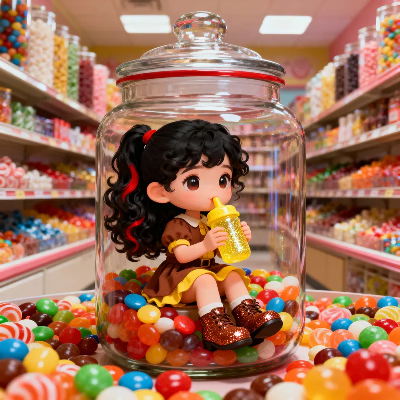 Chibi Girl in a Candy Wonderland Illustration