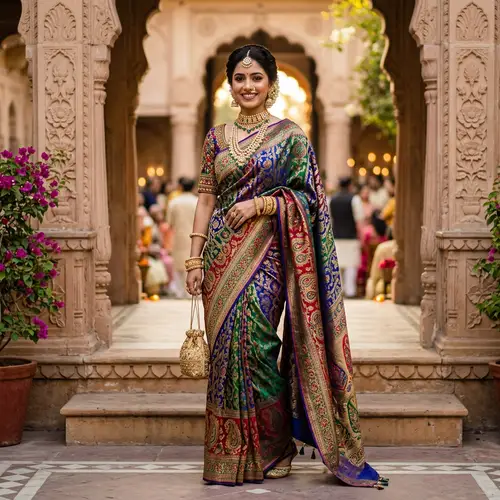 Graceful South Asian Woman in Vibrant Saree