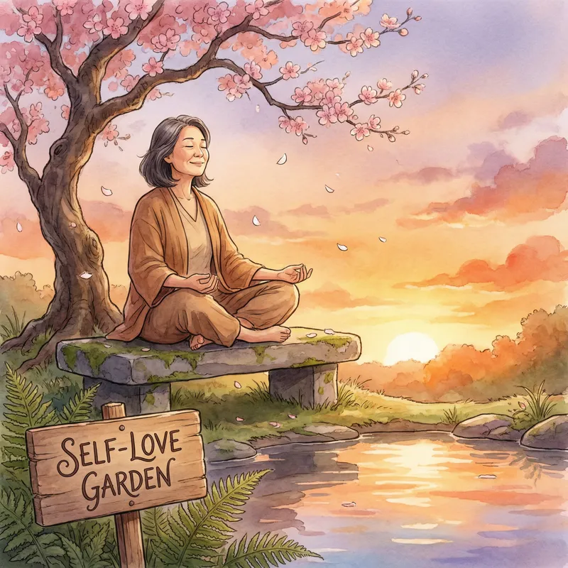 Embracing Self-Love in Tranquil Garden Oasis