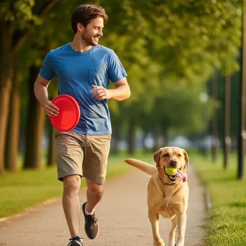 Happy Man and Labrador Playing Together