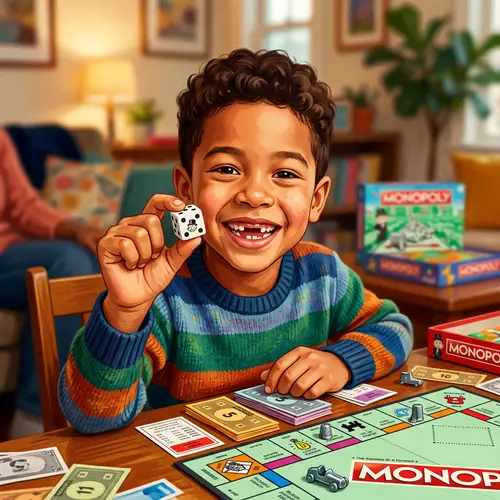 Diverse Young Boy Enjoying Monopoly Dice | mhaya.com
