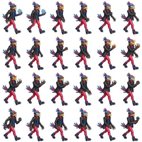 Futuristic Avian Warrior: Red & Blue Character Design