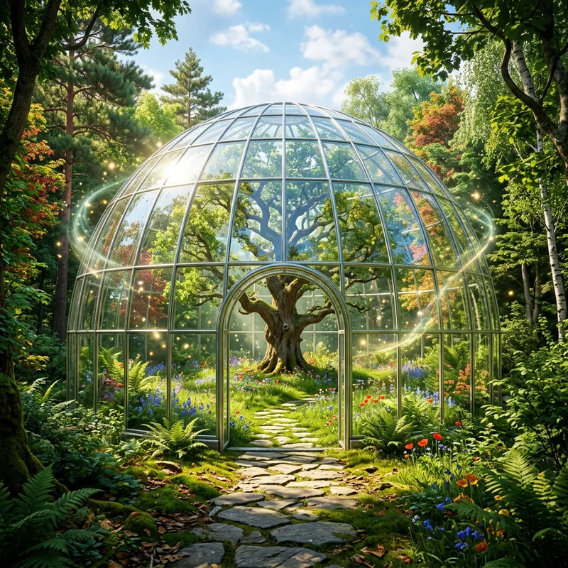 Enchanted Glass Dome in a Lush Forest | Captivating Nature Scene