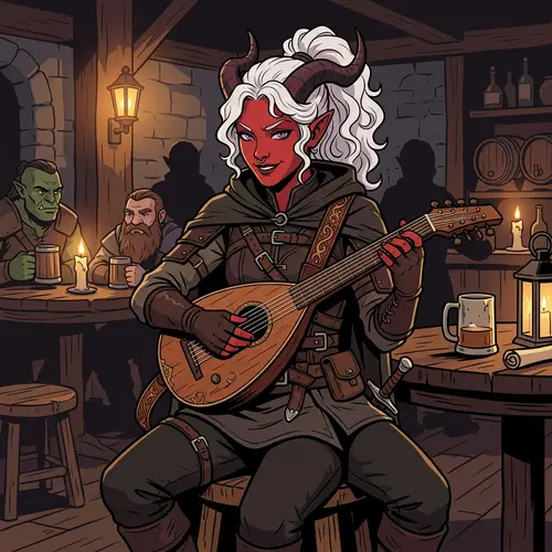 Malefic Musician - Fantasy Tiefling Character in Rogue Attire