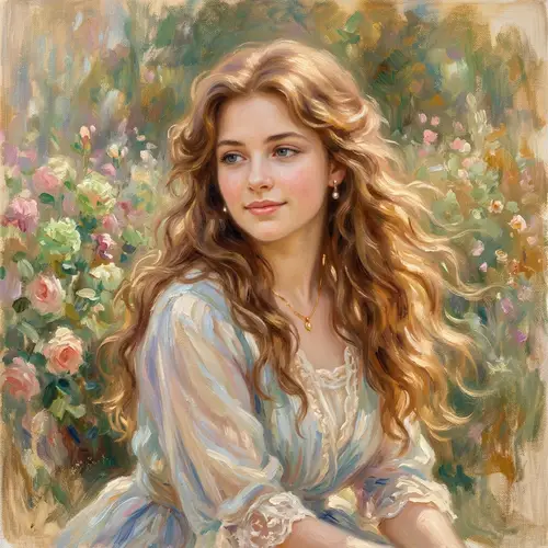 Beautiful Girl Fine Art Portrait in Renoir Style