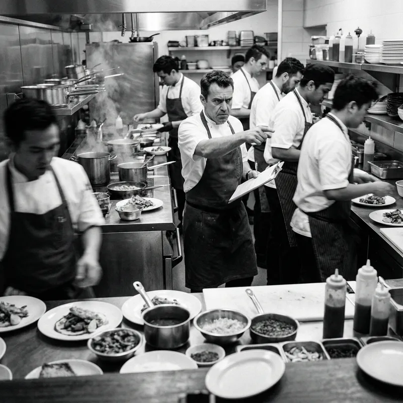 Diverse Kitchen Staff: Intense Manager Focus | Culinary Scene