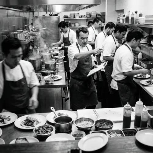 Bustling Restaurant Kitchen: Intense Manager Focus | Culinary Photo
