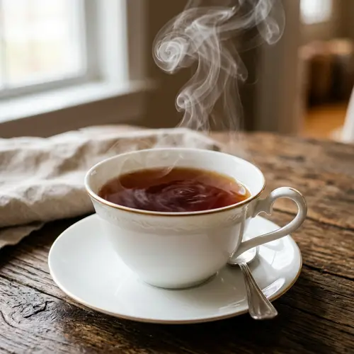 Elegant Porcelain Tea Cup on Wooden Table | Dark Amber Tea