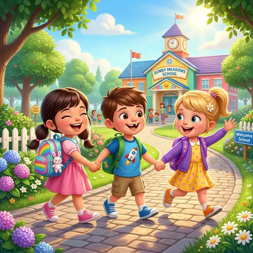 3D Kids Walking to School – Cute & Happy Art