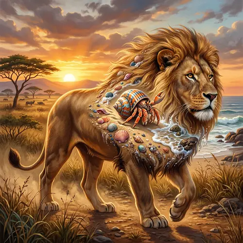 Lion and Hermit Crab Fusion: Majesty Meets Mystery