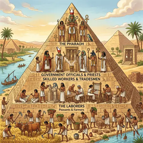 Egyptian Society Structure: Pyramid Model Depiction