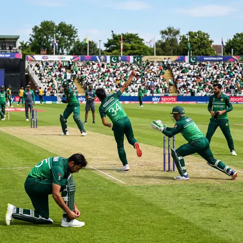 Cricket Players in Pakistan Team Uniform on Field with Diverse Players