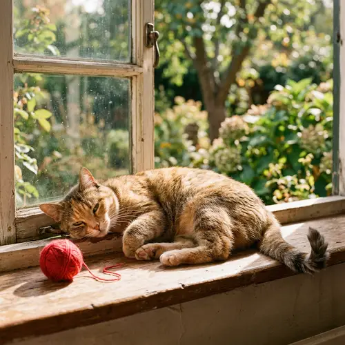 Serenity Captured: Domestic Short Hair Cat Basking in Sunbeam