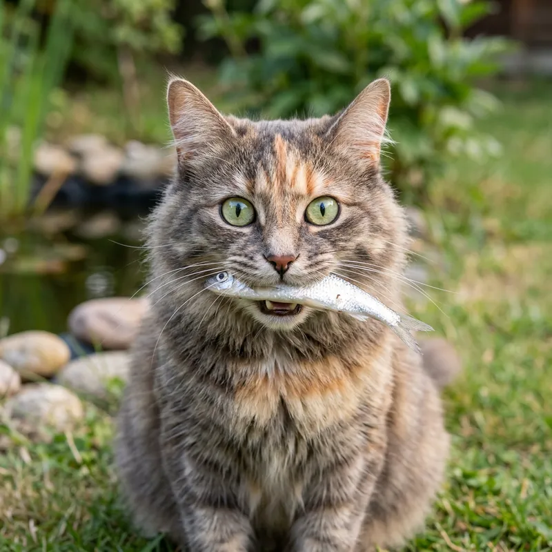 Cat with Fish: A Blend of Playfulness and Predator Instincts
