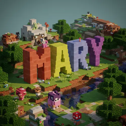 Vibrant Minecraft-Inspired Pixel Art of 'Mary'