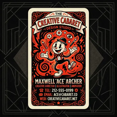 Creative Business Card Design in Black and Red | Cartoon Style