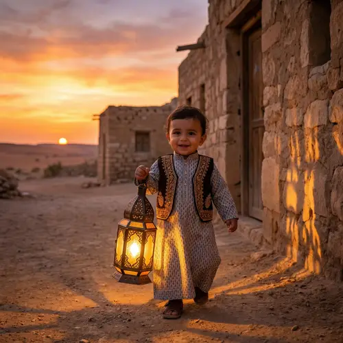 Joyful Baby Boy with Ramadan Fanos Celebration
