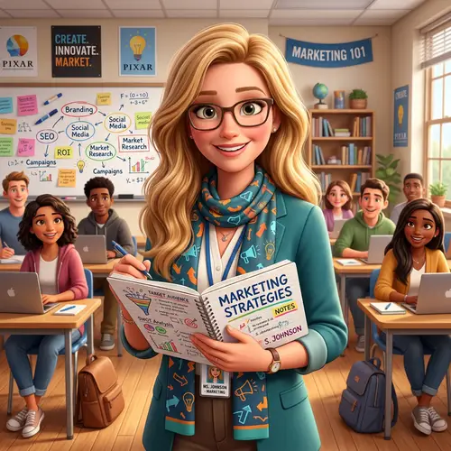 Pixar-Style Marketing Teacher Illustration