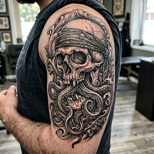 Kraken Tentacle Skull Tattoo Design