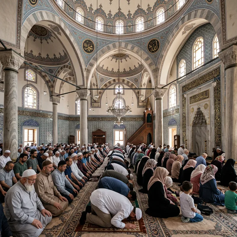 Captivating Prayer Scene at Çoban Mustafa Paşa Mosque in Gebze