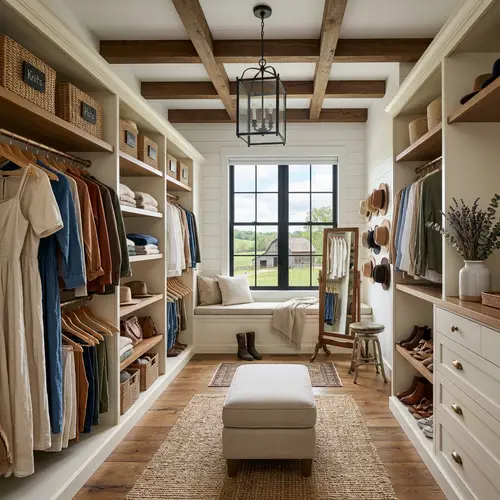Stunning Farmhouse Walk-in Closet Design Ideas