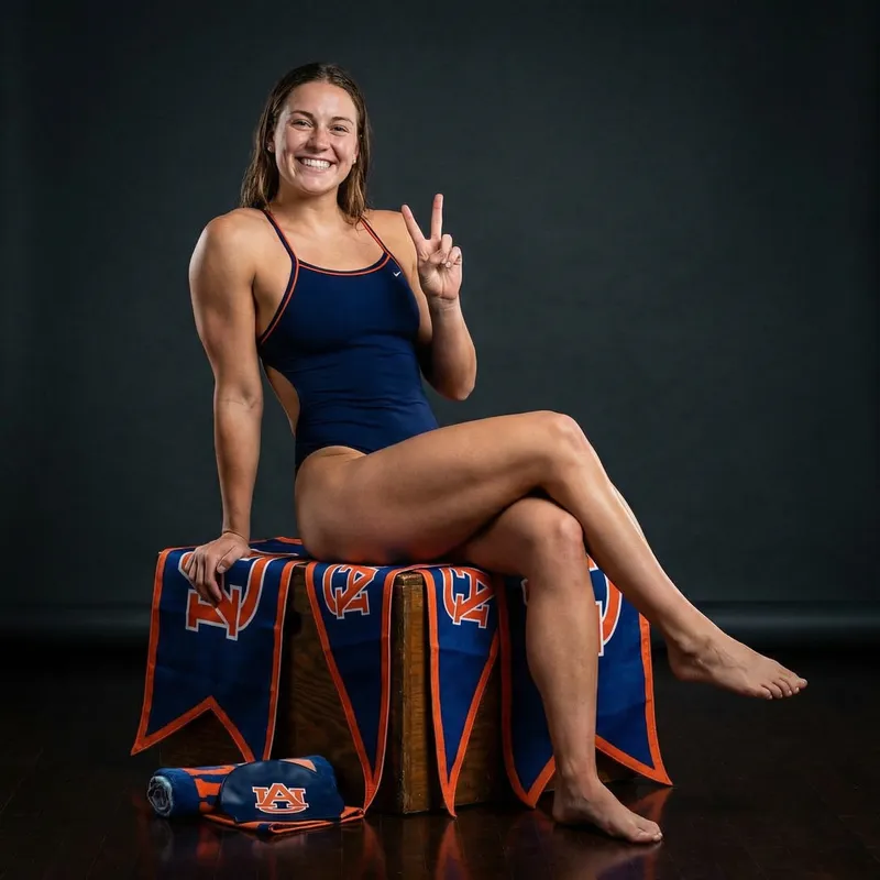 Confident Female Swimmer Studio Portrait