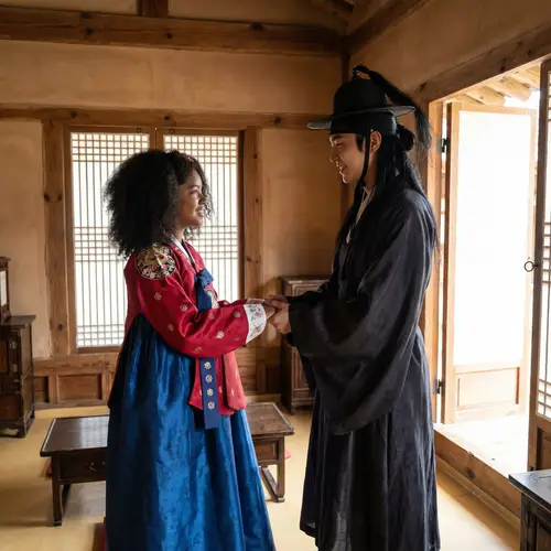 14-Year-Old Italo-Dominicana Girl in Hanbok with Handsome Korean Man | Joseon Dynasty