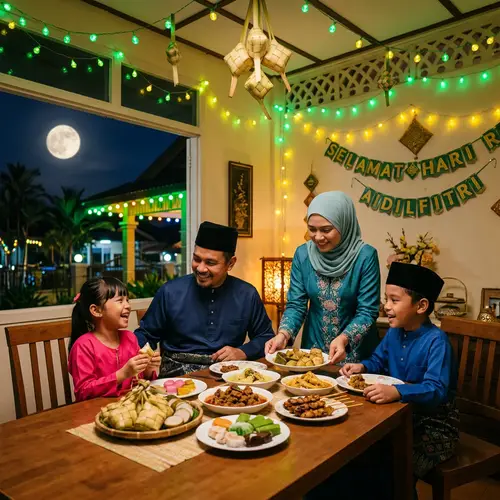 Hari Raya Aidilfitri Celebration: Joyful South Asian Family Gathering