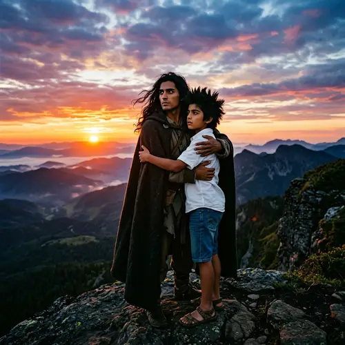 Itachi and Sasuke Embracing at Spectacular Sunrise