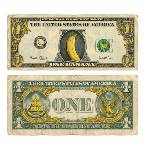One Dollar Bill with Banana Motif