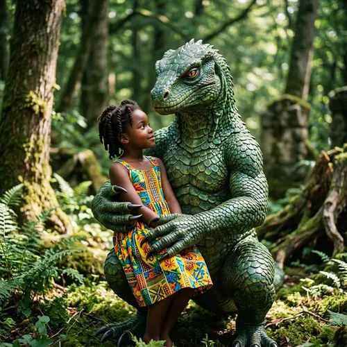 Black Girl Held by Enchanting Reptilian Being