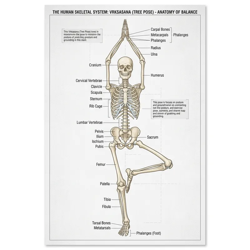 Skeleton System Alignment in Tree Pose - Medical Illustration