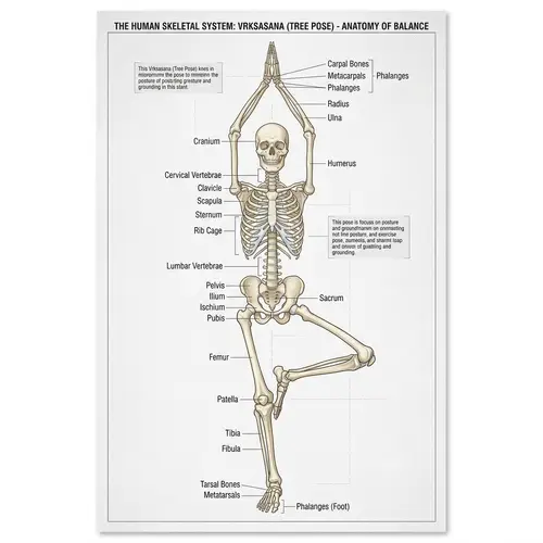 Human Skeletal System in Tree Pose - Medical Illustration